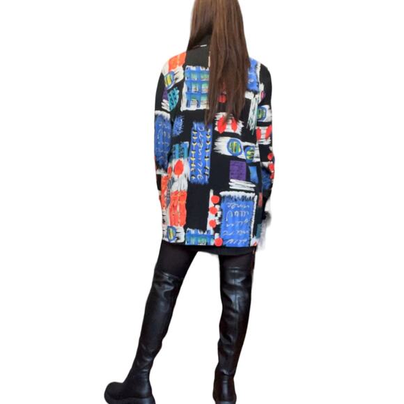 Vintage 1980s Kensington Square Cobalt Abstract Shawl Collar Blazer S - Picture 4 of 9